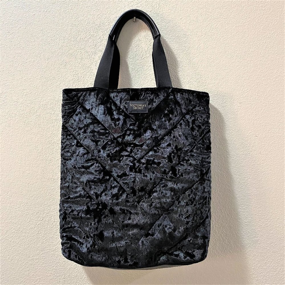 Victoria's Secret Black Quilted Velvet Weekender Tote Shoulder Bag, One Size